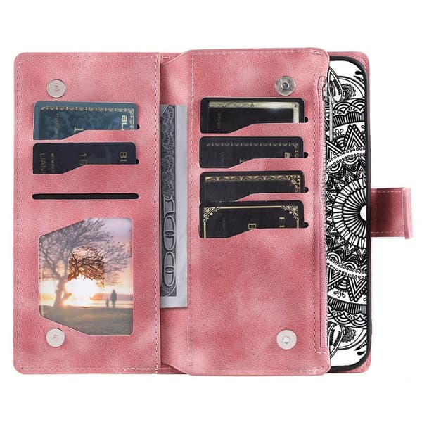 For Google Pixel 10 Pro / 10 / 9 Pro / 9  Lommebok Deksel Shell Mandala Blomstermønster Pink