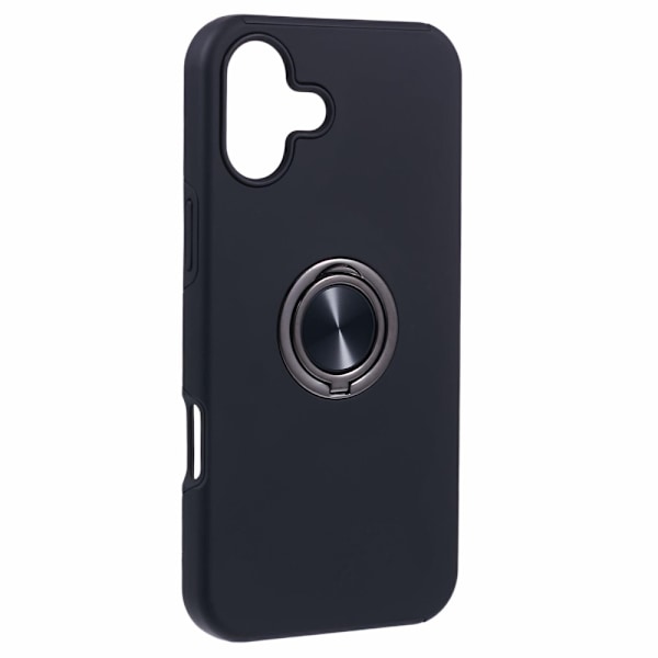 Til iPhone 16 Fingerring Kickstand Hybrid Taske - Sort Black