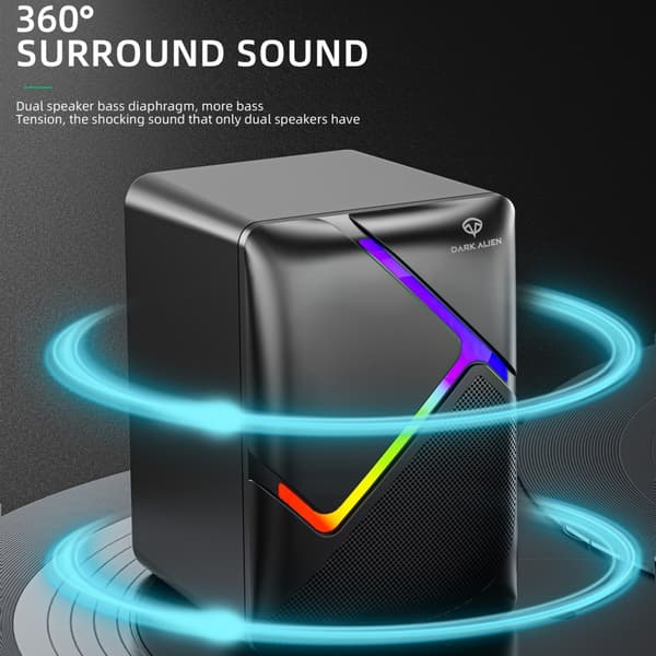 DARK ALIEN USB Desktop Højttalere Computer Laptop Subwoofer RGB Black