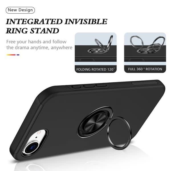 Til iPhone 17e / 16e Finger Ring Kickstand Hybrid Taske - Sort Black