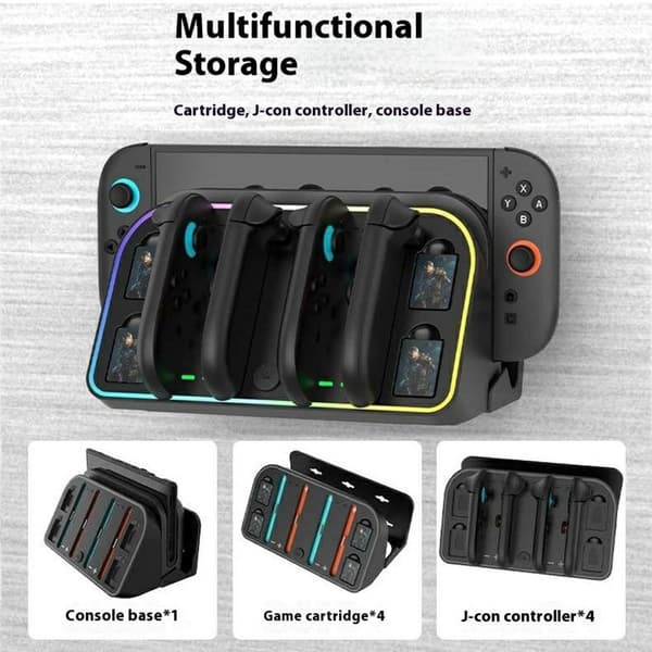 Kompatibelt med Nintendo Switch 2 Väggmonterad Joycon-laddningsdocka RGB-ljus Svart