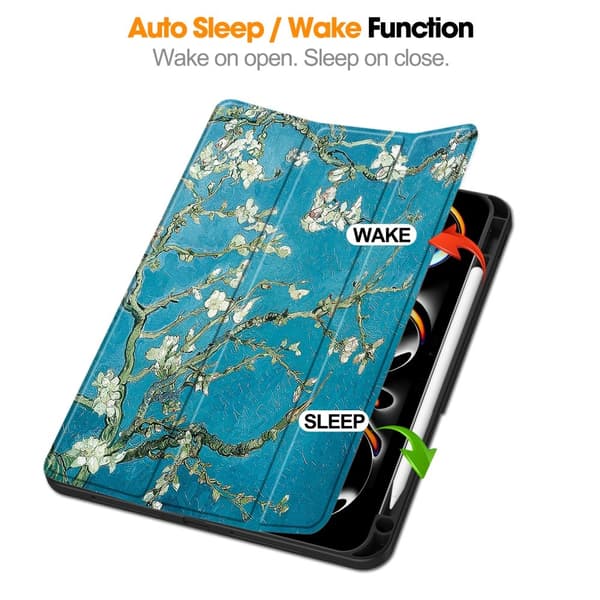 Til iPad Pro 11 (2024) Etui Tre - fold Stativ Tablet Cover med Pen Holder - Blossom Multicolor