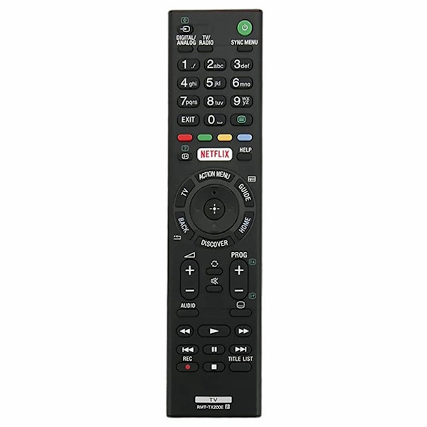 TV fjärrkontroll Ersättning för RMT-TX200E Sony TV Svart