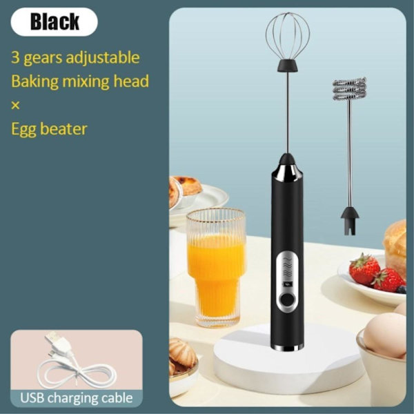 Melkeskummer Automatisk melkeskum Eggvisp Oppladbar Svart Black