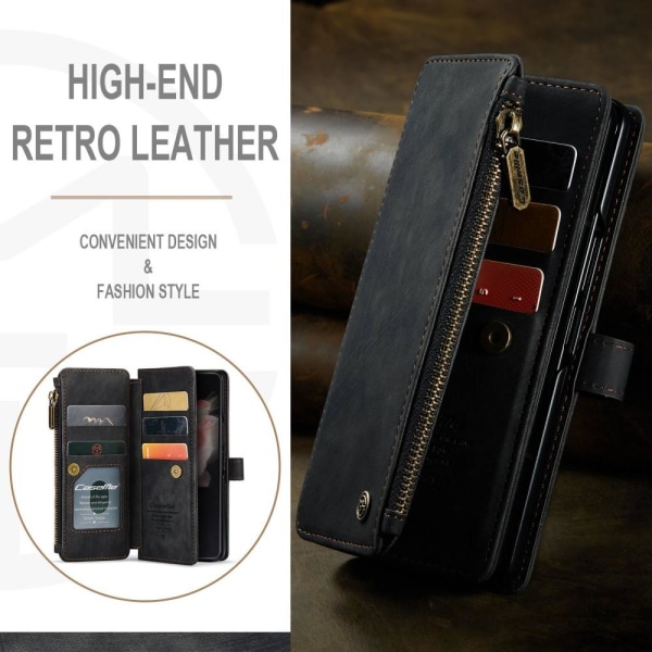 Samsung Galaxy Z Fold 4 CASEME Retro läder plånboksfodral Svart Svart