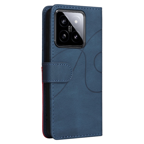 Til Xiaomi 14 KT-serie-1 dobbeltfarve tegnebog Blue