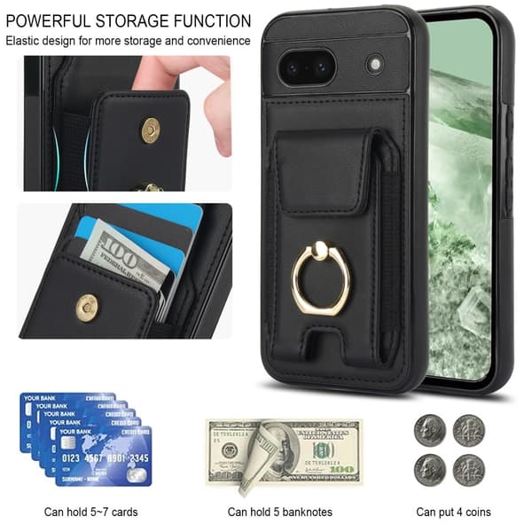 För Google Pixel 8a Kickstand Case Telefonfodral med Kortfack - Svart Svart