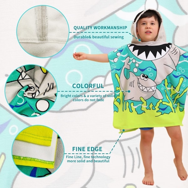 Hood Cape Kylpypyyhe Kylpytakki Poncho, 60x60cm - Dinosaur Boy White