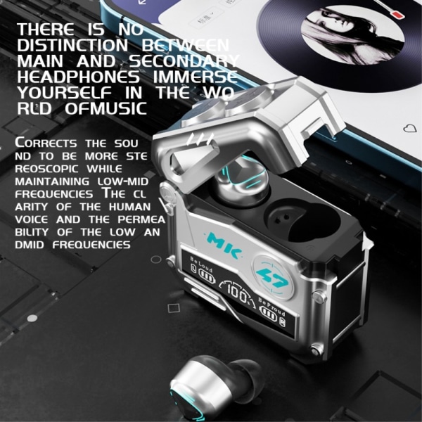 MK47 Mechanical Gaming Bluetooth In-ear Headset - Sølv Silver