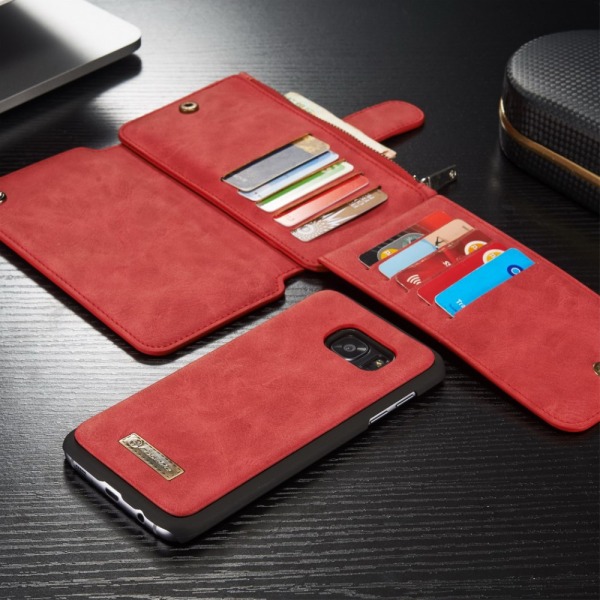 CASEME Samsung Galaxy S7 Edge Retro läder plånboksfodral Röd Red
