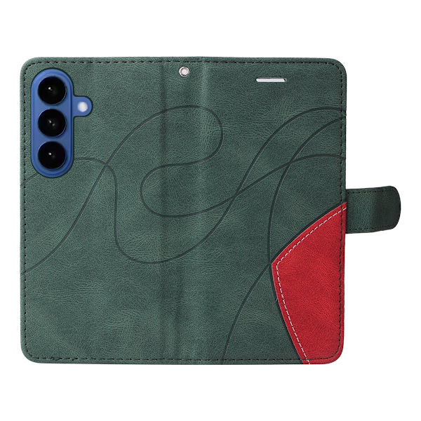 För Samsung Galaxy S26 Plånboksfodral med Stativ Tvåfärgad Design - Grön Röd