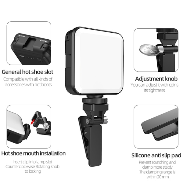 LED-lys 3000-6000K Dæmpbar lyslampe Live-udsendelse fotografibelysning Black