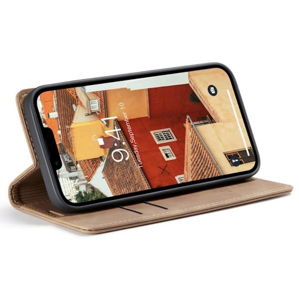 CASEME Retro lompakkokotelo iPhone 14 Prolle - vaaleanruskea Brown
