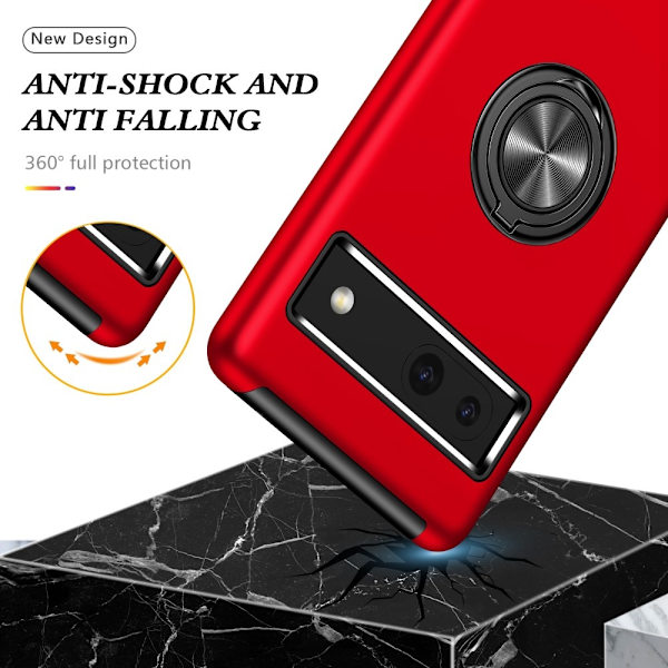 Til Google Pixel 8a Fingerring Kickstand Hybrid Taske Red