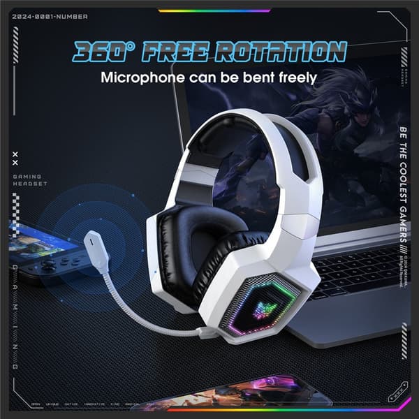 Hörlurar ONIKUMA Gaming Headset Trippelläge RGB-belysning Surroundljud Bluetooth Vit