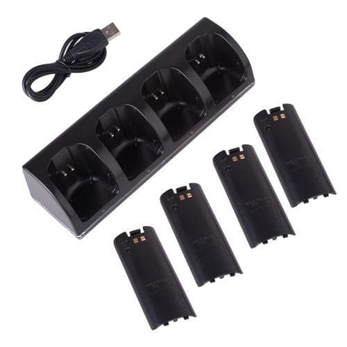 Kompatibel med Wii Ladestander Bluelight Ladestation til 4 controllere - Sort Black