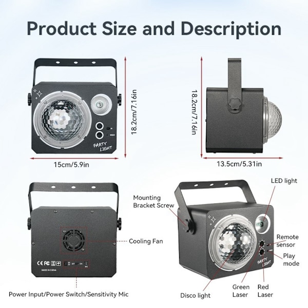 Roterende Magic Ball Laser Light RGB LED Strobe Lydaktiveret projektorlampe Black