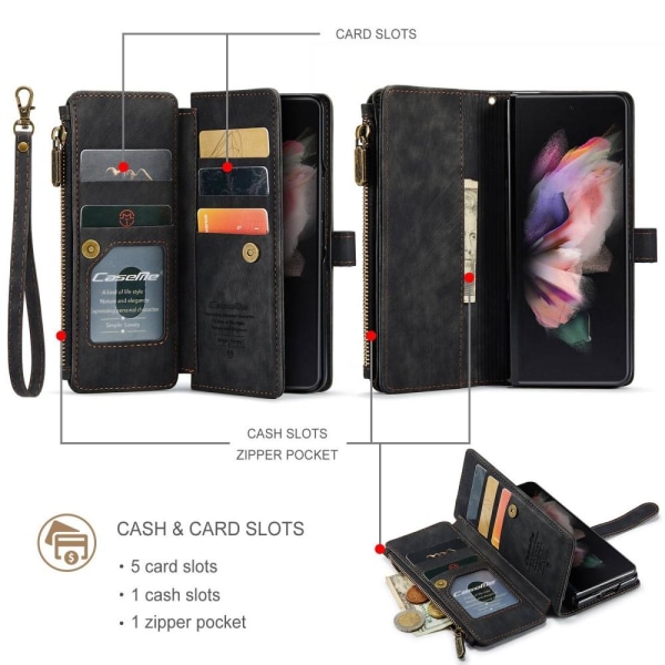 Samsung Galaxy Z Fold 4 CASEME Retro läder plånboksfodral Svart Svart