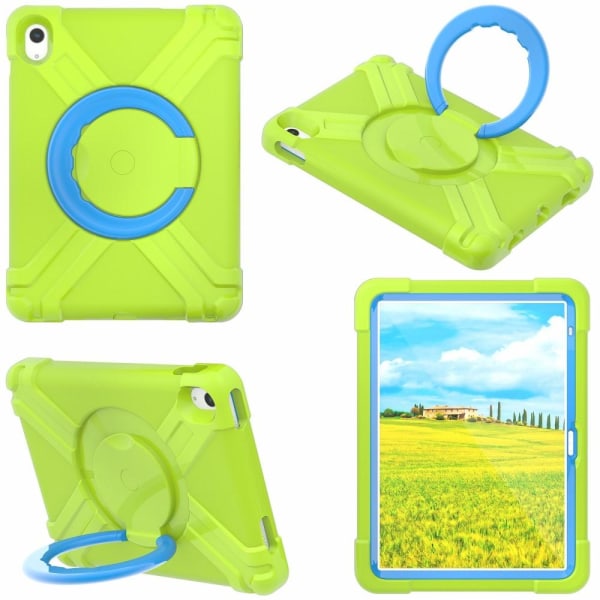 Til iPad 10.9 (2022) 360-graders rotationsstativ-tabletcover Anti-faldbeskyttelse Green