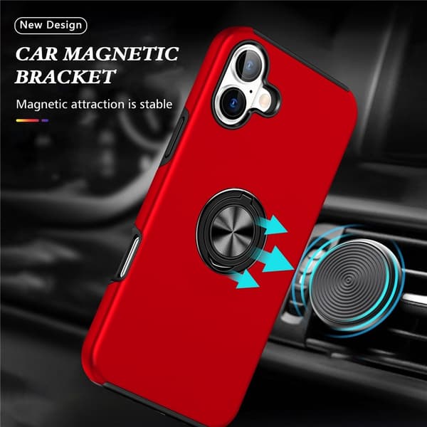 Til iPhone 17 Finger Ring Kickstand Hybrid Taske Red