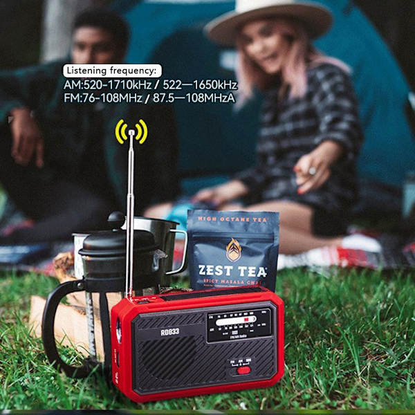 AM FM-radio aurinkoenergian lataus käsikampi taskulamppu PowerBank Red