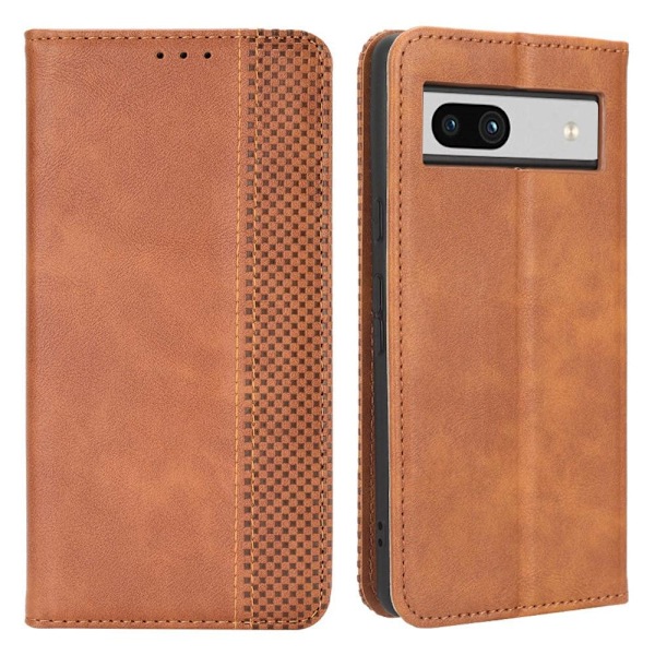 Google Pixel 7a Stand Telefontaske Fuld Beskyttelse Pung Cover - Brun Brown