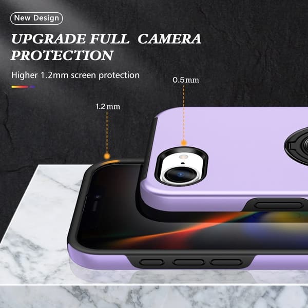 Til iPhone 17e / 16e Finger Ring Kickstand Hybrid Taske Purple