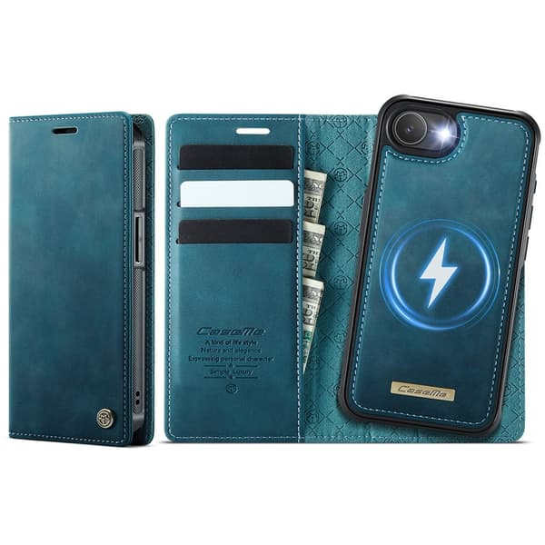 CASEME Til iPhone 17e / 16e  Pungcover Magnetisk Aftagelig RFID Beskyttelse Blue