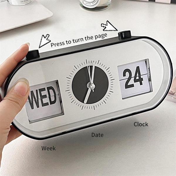 Manual Side Ur Rotation Skrivebord Vækkeur Kalender Ur Black