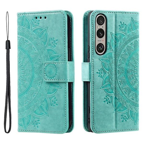 Sony Xperia 1 VII -lompakkokotelon kuoren kuoren Mandala-kukkakuvio Green