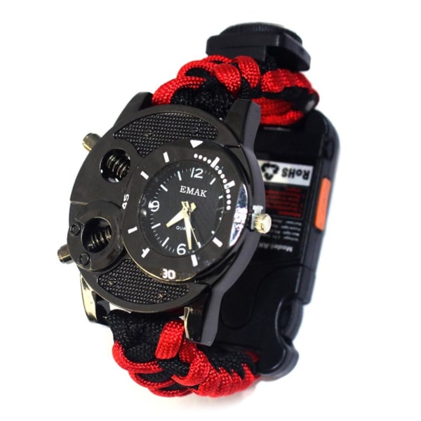 Survival Paracord Rannekoru Light Compass - Punainen/Musta Red one size