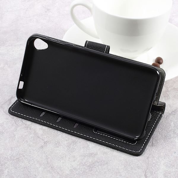 Asus Zenfone Live - Cross Texture Lommebok - cover - Sort Black