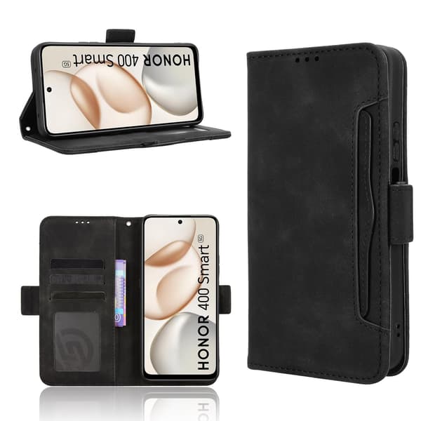 Til Honor 400 Smart 5G Case Pung Etui Shell Telefon Case Ekstra kort - Sort Black