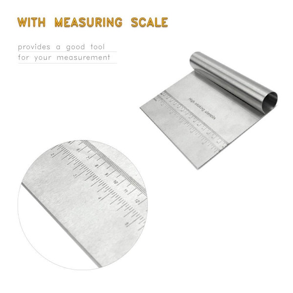 Deigskrape Rustfritt stål Slicer Pastry Pizzakutter med måleskala Silver chrome