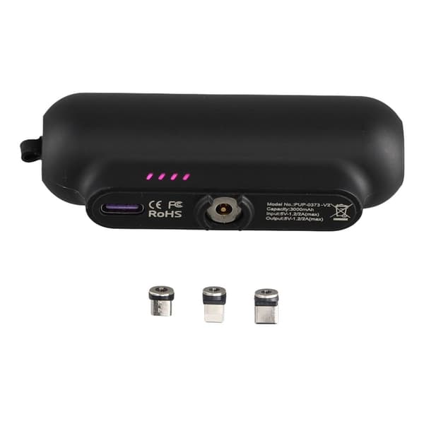 Bærbar Powerbank-oplader med iPad + Micro + USB-C magnetiske kontakter Black
