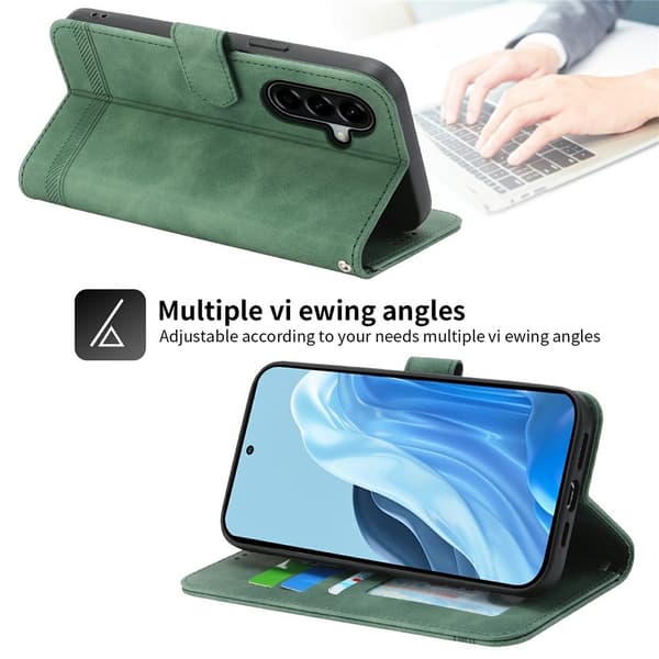 DIERFENG For Samsung Galaxy A57 5G Wallet Case with Stand and Wrist Strap Green