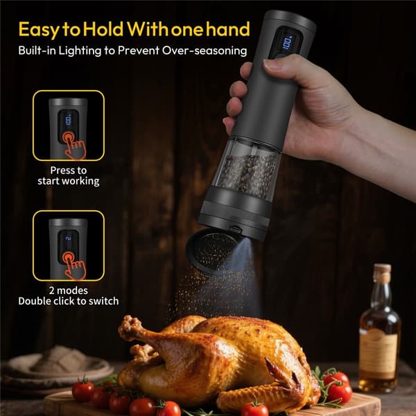 Salt Pepper Krydderkvern Kvern Elektrisk Krydderkvern Oppladbar Black