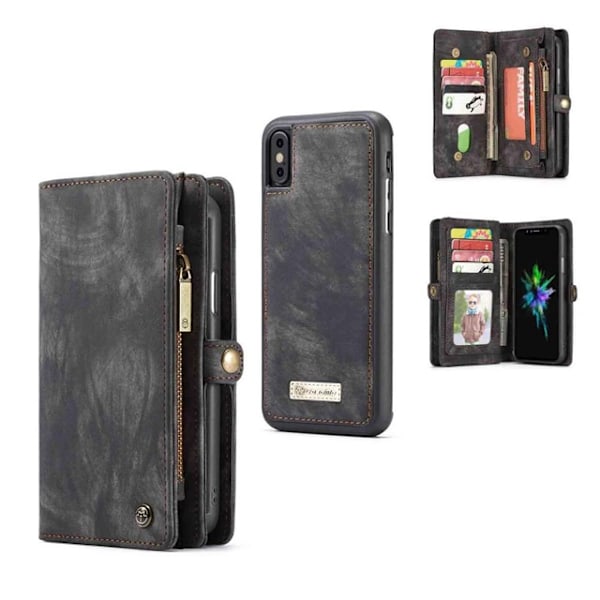 CASEME till iPhone X / XS Retro Split läder plånboksfodral - Grå grå