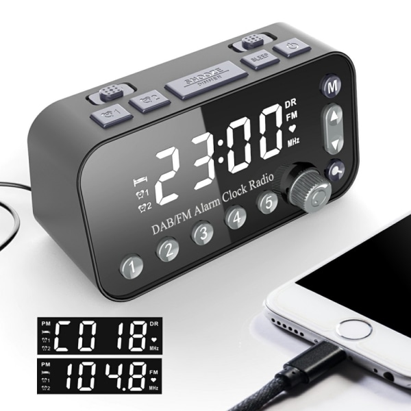 Bedside LED skærm Digitalt vækkeur FM / DAB radio Black