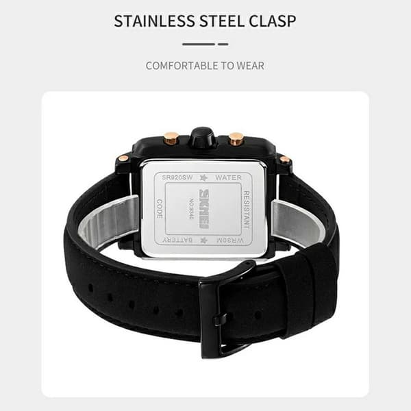 SKMEI Armbåndsur Til Mænd Læderrem Firkantet Quartz Ur - Sort+Blå Black