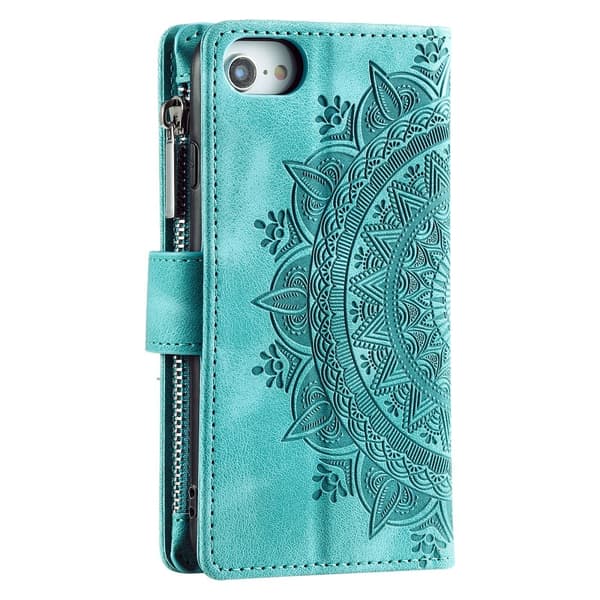 For iPhone 17e / 16e  Lommebok Deksel Shell Mandala Blomstermønster Green