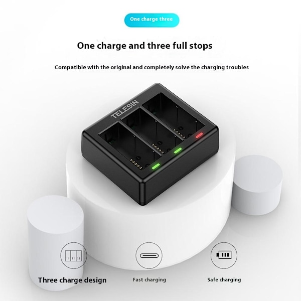 TELESIN S0-BCG-1 Til GoPro Hero 13 Batterioplader Dock Base 3 Opladningsboks Black