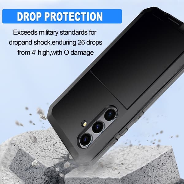 Samsung Galaxy S25 Heavy Duty Silikone + Metal Case Shell + Hærdet glas Black