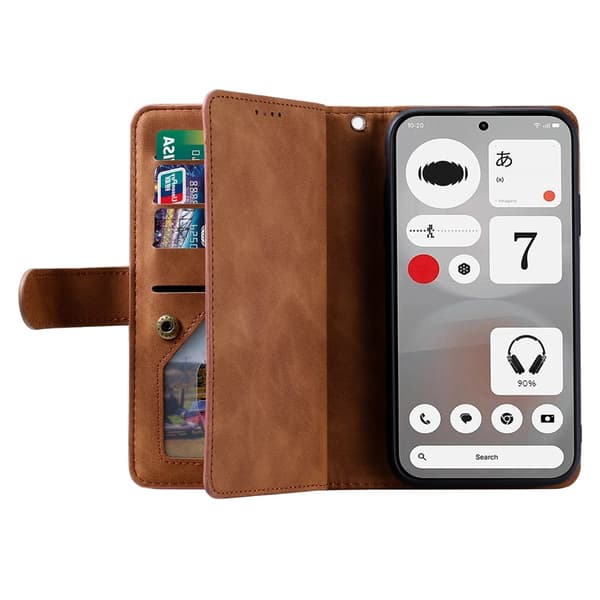 Puhelinkotelo korttipaikoilla ja rannehihnalla Nothing Phone (4b):lle Brown