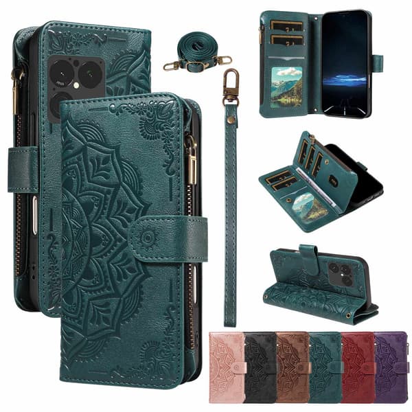 Mandala-präglat Plånboksfodral med Handledsrem till Sony Xperia 1 VIII Grön