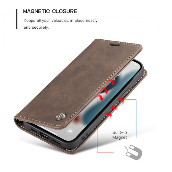 CASEME Retro lompakkokotelo iPhone 13: lle - Kahvi Dark brown