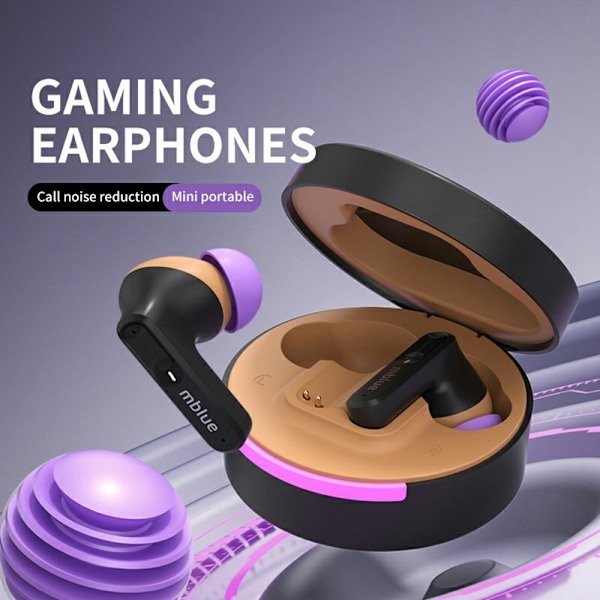 MBLUE AR03pro ANC Noise Cancellation Bluetooth 5.3 Earbuds Low Latency Gaming Hörlurar - Lila Lila