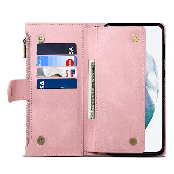 ESEBLE Star Series For Samsung Galaxy S24 FE Case Flip Phone Cover Zipper Pocket - Rose Gold Pink gold