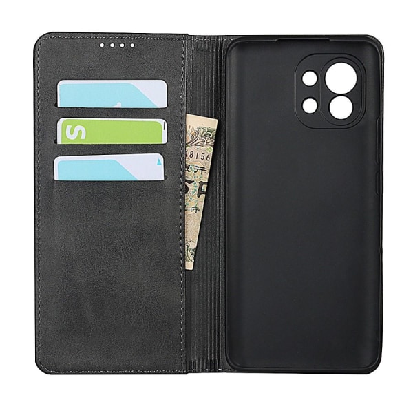 Auto-absorberet tegnebog læderstativetui til Xiaomi Mi 11 - sort Black