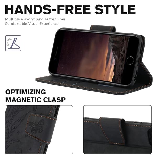 Til iPhone 17e / 16e Etui Sommerfugl Blomst Ridsefast Telefoncover Black